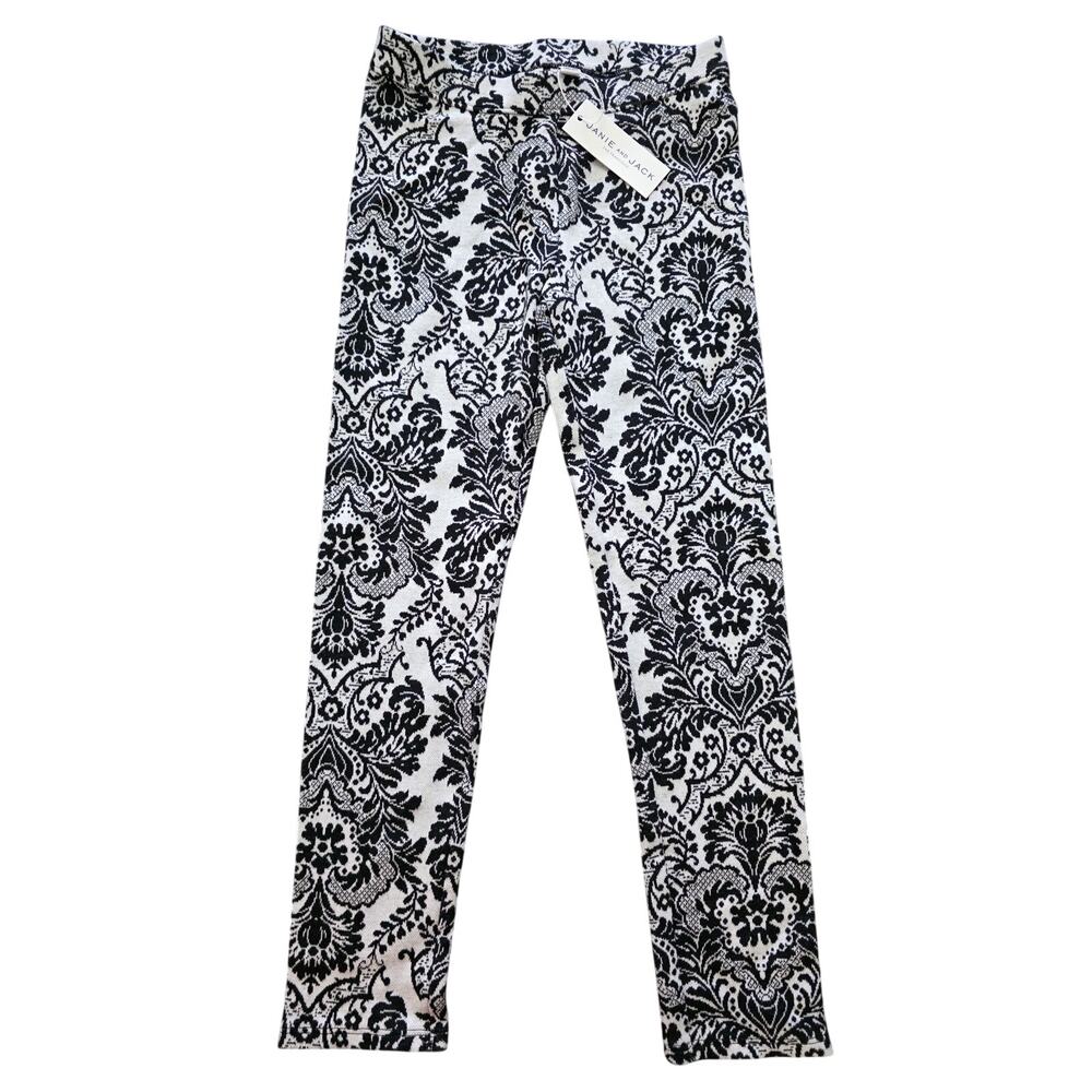 NWT Janie & Jack Damask Black White Leggings Size 8
